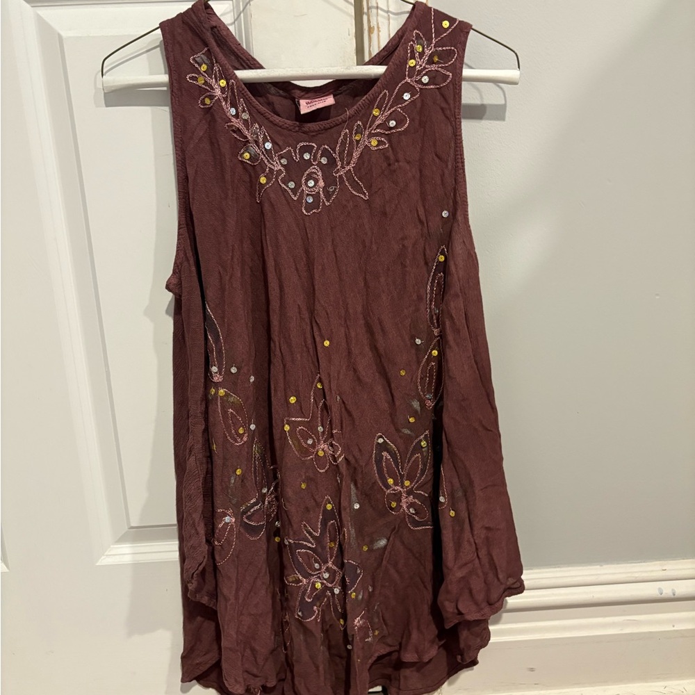 Brown floral embroidered dress